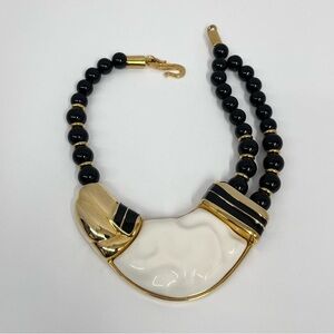 Vintage Alexis Kirk Necklace Sculpted Work of Art Black Gold‎ & Off White